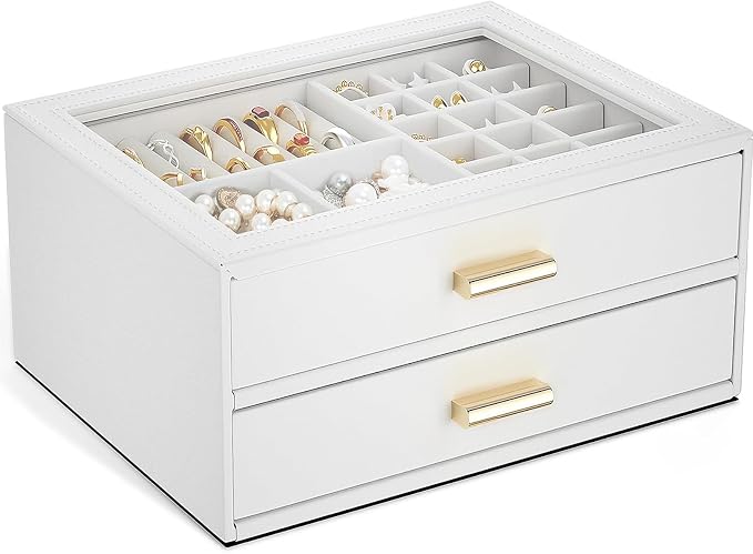 AKOZLIN Jewelry Box with Clear Lid Functional Leather Jewelry Storage Organizer Case 2 Drawers for Women Girls Necklace Ring Bracelet Earring by AKOZLIN