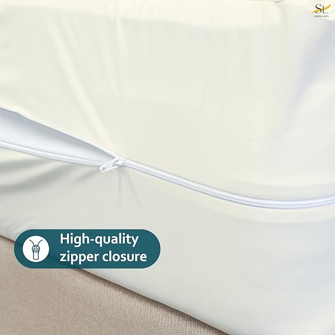 Mattress Protector Full XL Size 100% Waterproof Zippered Cover, 15 Inches Deep, Six-Sided Mattress Encasement for Bed, Zipper Closure Style (Ivory)