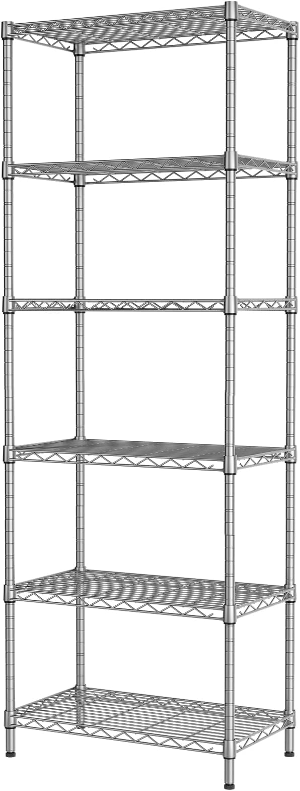 SINGAYE 6 Shelf Wire Shelving Unit Adjustable Metal Shelves Standing Bathroom Organizers and Storage Wire Closet Metal Pantry Kitchen 12" DX22 W 69.5" H Gray by SINGAYE