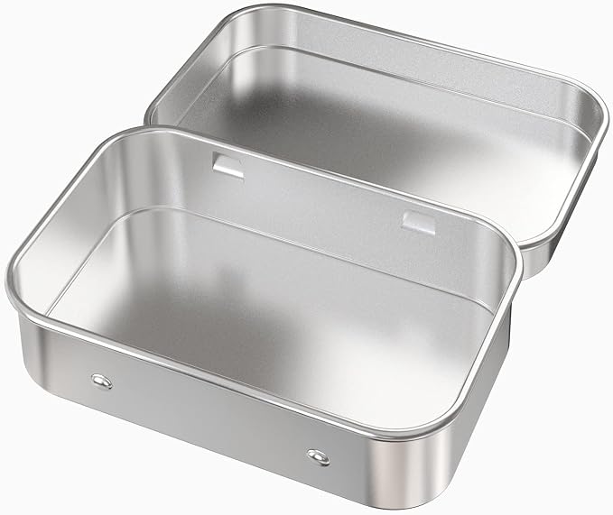 Hulless 6 Pcs Metal Hinged Tin Box Container Mini Portable Small Storage Container Kit with Lid for Home Storage 4.5x3.3x0.9 Inch, Silver - Image 3