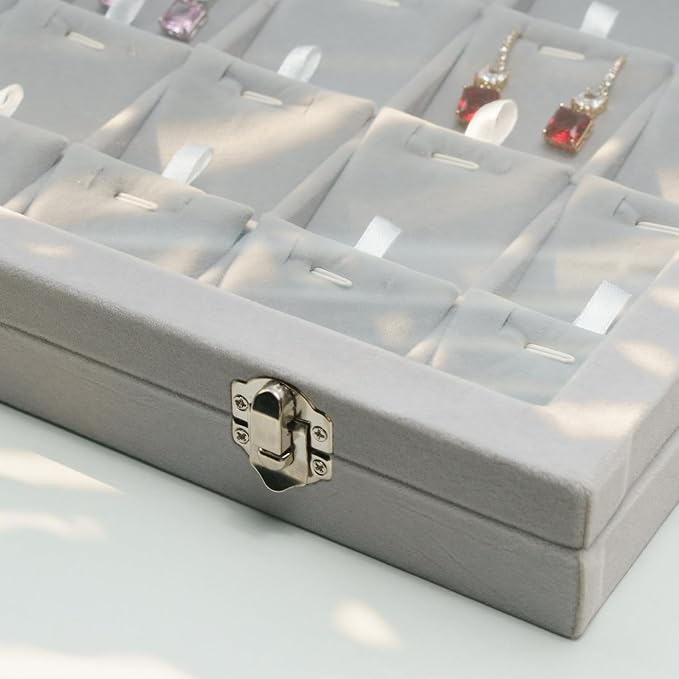 Jewelry Box Necklace Organizer Tray (Grey) Necklace Display Case for Storage Jewelry Display Stand 24 Slot Pendant Holder for Women - Image 3