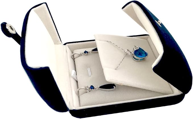 Premium Double Function Navy Luxurious Blue Velvet Pendant Earrings Necklace Gift Box Double Layer Fine Material Modern Elegant (Jewelry is not included) by SVEADISPLAY