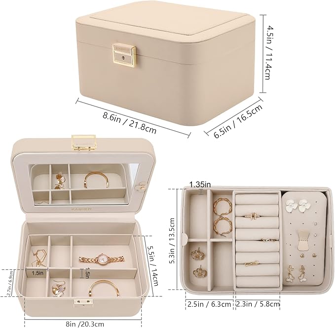 Upgraded Jewelry Box, 2 Layers PU Leather Jewelry Organizer for Women with Lock and Mirror, Hidden Necklace Hook and Removable Divider Large Capacity Travel Jewelry Box Ideal for Gift-With Gift Box - Image 6