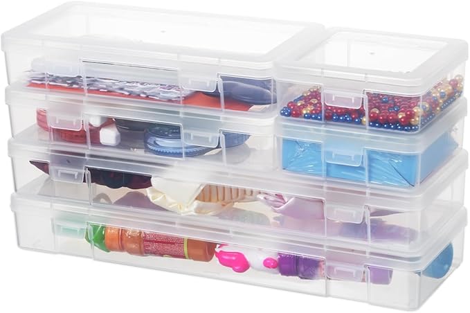 novelinks Plastic Clear Storage Containers for Organizing, Craft Storage Organizers and Stackable Storage Bins with Lids for Pencil Box, Bead, Cookie Cutter, Board Game (2 Small + 2 Medium + 2 Large) - Image 2