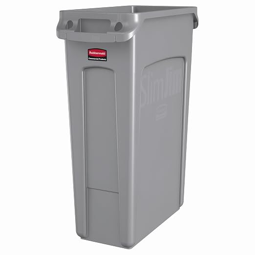 Rubbermaid Commercial Products Slim Jim Plastic Rectangular Trash/Garbage Can with Venting Channels, 23 Gallon, Gray by RubbermaidCommercialProducts
