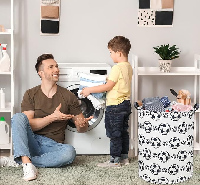 Kids Laundry Basket Soccer Hamper for Nursery Hamper Cute Kids Storage Bin Organizer Room Decor for Home(Black soccer) - Image 3