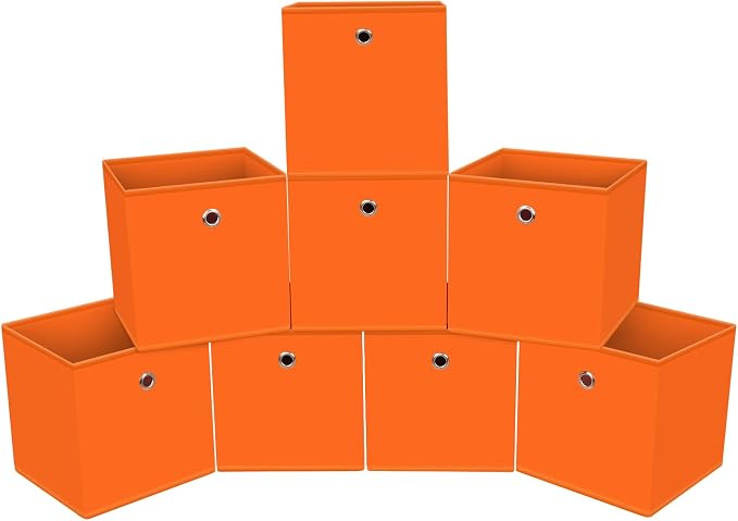 Foldable Storage Cubes Bins ,11 Inch Cloth Storage Cube Fabric Storage Box Cubes Organizer Baskets with Dual Handles for Home Organizer Set of 8 (Orange) by NieEnjoy