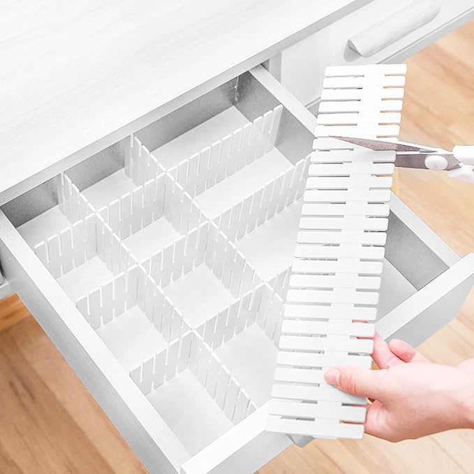 Foraineam 48Pcs Drawer Dividers, Adjustable DIY Grid Divider White Storage Organizer Separator, Socks Underwear Scarves Makeup Drawer Organizer Divider for Dresser Bedroom Office Kitchen Storage - Image 4