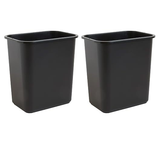 United Solutions 7 Gallon / 28 Quart Space Saving Trash Wastebasket, Fits Under Desk and Small, Narrow Spaces in Commercial, Kitchen, Home Office, and Dorm, Easy to Clean, Black, (WB0338) (Pack of 2) by UNITEDSOLUTIONS