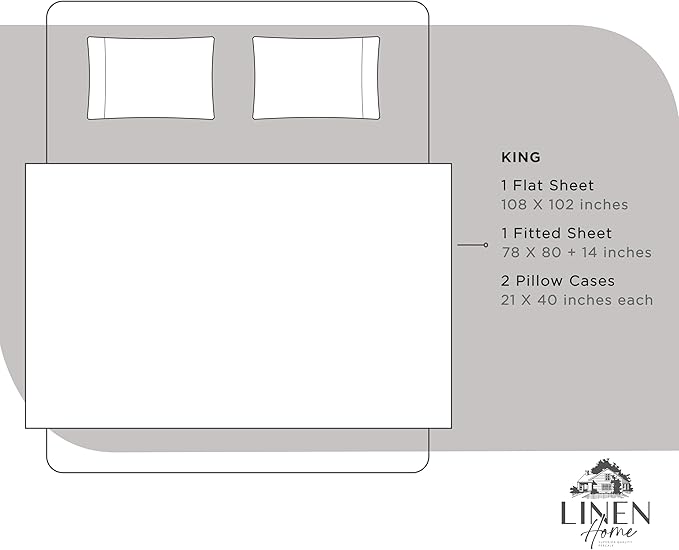 Linen Home 100% Cotton Percale King Size Sheets - Crisp & Cool, Breathable, Deep Pocket Fits 16" Mattress, 4-Piece Set, Long-Staple Combed Cotton, Hotel Bedding, Softer After Each Wash - Silver
