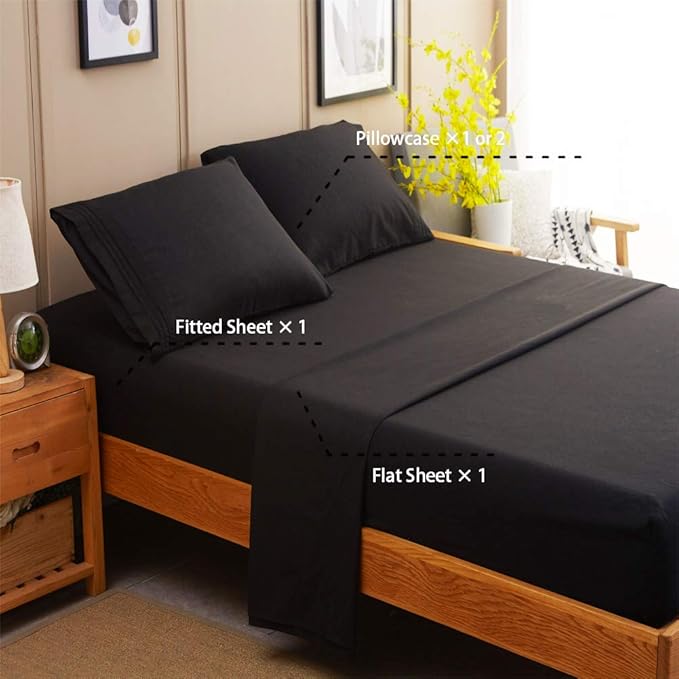 SONORO KATE Bed Sheet Set Super Soft Microfiber 1800 Thread Count Luxury Egyptian Sheets 18-Inch Deep Pocket Wrinkle and Hypoallergenic-3 Piece(Twin Black)