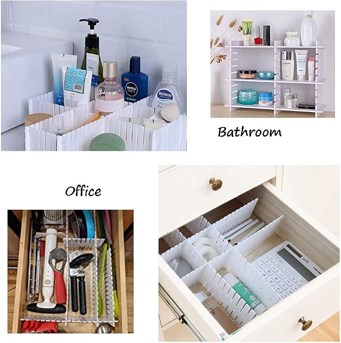 OJYUDD 12PCS DIY Plastic Grid Drawer Dividers,White Adjustable Sock Underwear Dresser Drawer Organizers Divider for Stationary Storage - Image 3