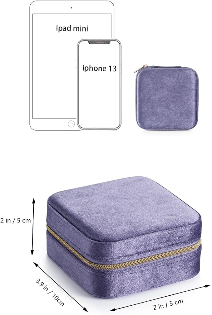 Plush Velvet Travel Jewelry Case, Mini Jewelry Box, Small Jewelry Organizer Portable Display Storage Case, for Girls Women (Periwinkle Blue-With Mirror) - Image 3