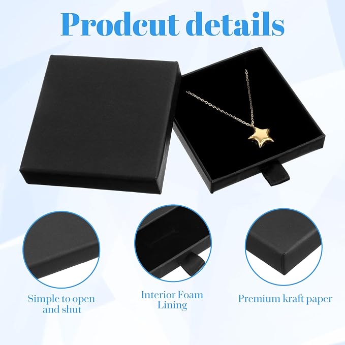 Jewellery Gift Box, 4 Pcs Ring Necklace Box Small Gift Boxes for Bracelets Earrings Necklaces Bracelet Drawer Organizer Square Pendent Storage Case for Birthday DIY Wrapping(Black) - Image 5