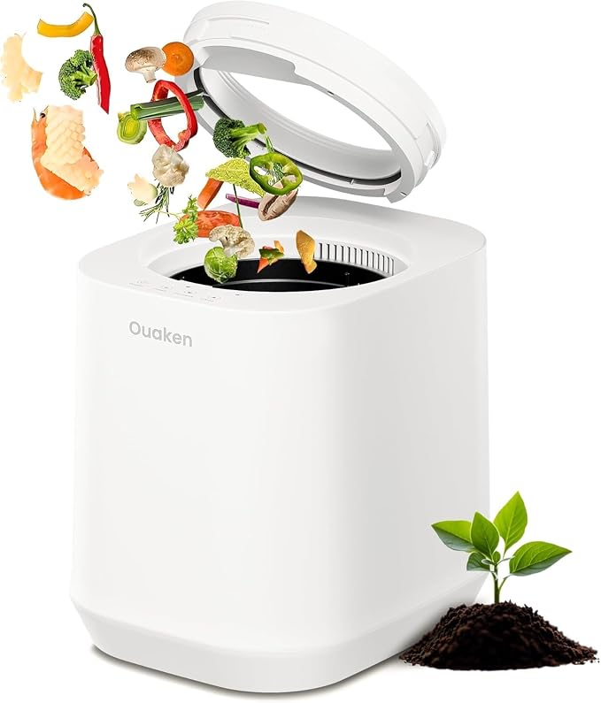4L Electric Composter for Kitchen, Smart Countertop Compost Bin, Odorless | Low Noise | Auto-Cleaning | Turn Food Waste into Fertilizer, Indoor Food Waste Compost Machine, White by Ouaken