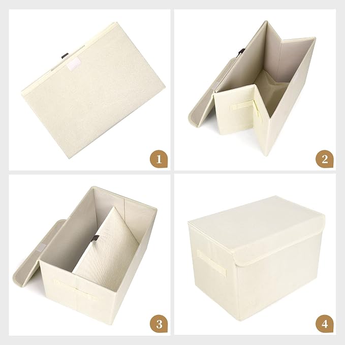 Bagnizer Large 42 Quarts Collapsible Stackable Storage Bins Cube with Lids [3-Pack] Foldable Fabric Linen Storage Boxes, Closet Organizer Baskets with Label for Home (16.7 x 12 x 12, Beige) - Image 6