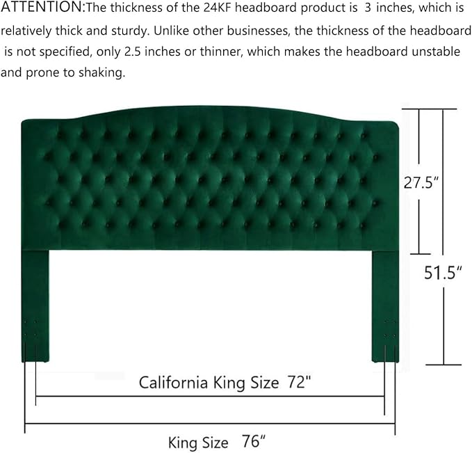 24KF Upholstered Tufted Button Velvet Headboard,Comfortable Fashional Headboard King/CA King Size,Jade