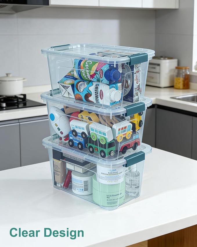 Storage Bins with Lids 6 Pack Clear Storage Containers, 7 Quart Stackable Plastic Containers with Secure Buckle Latch, Durable Storage Box Organizer for Pantry, Closet, Office & Classroom, Blue - Image 3