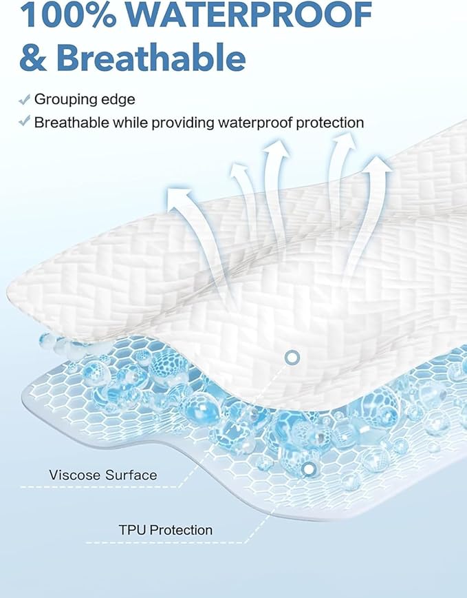 Queen Waterproof Mattress Protector, Premium Viscose from Bamboo Mattress Pad Ultra Soft Breathable, Noiseless Mattress Cover Fitted 8"-21" Deep Pocket