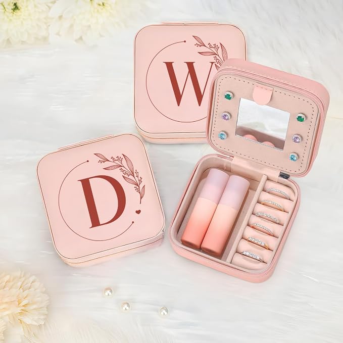 SANDJEST Personalized Jewelry Box, Pink Small Travel Jewelry Box with Initial D, Monogrammed Jewelry Case Organizer for Girls Women Teen, Mini Travel Essentials Gifts for Christmas Birthday - Image 7