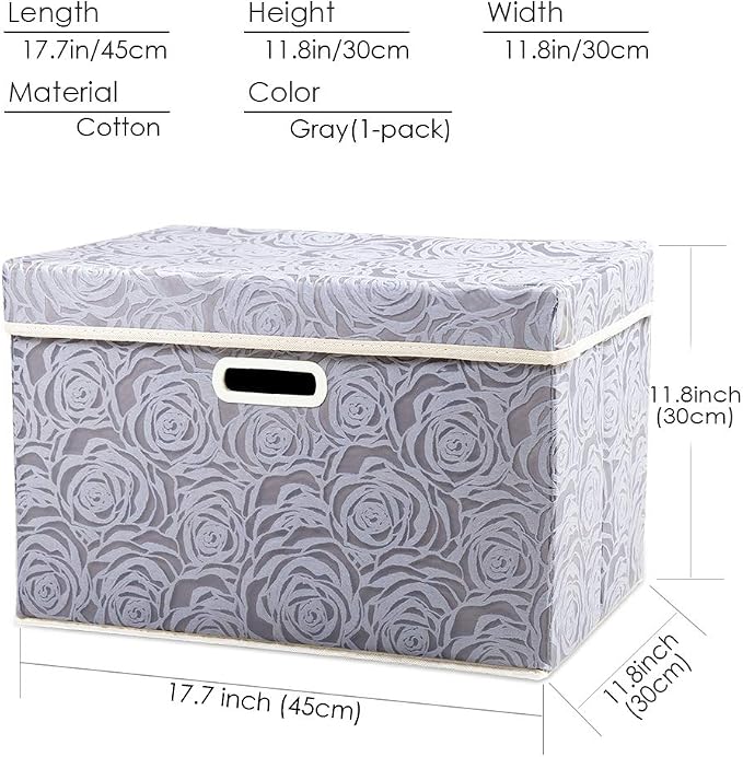 PRANDOM Larger Collapsible Storage Box with Lid [1-Pack] Fabric Decorative Storage Bin Cube Organizer Container Basket with Cover Handles for Bedroom Closet Living Room Gray 17.7x11.8x11.8 Inch - Image 6