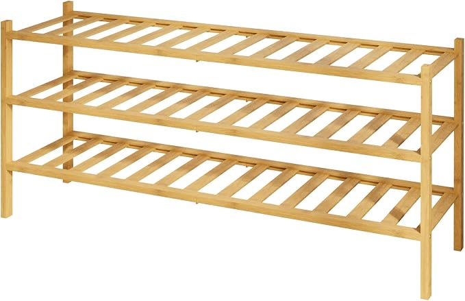 Kitsure Bamboo Wooden Shoe Rack for Closet - Stackable Shoe Organizer with Modular Structure, Space-Saving Shoe Shelf for Entryway, Living Room, Bedroom, 32.7" Wide - 3 Tiers, Natural by Kitsure