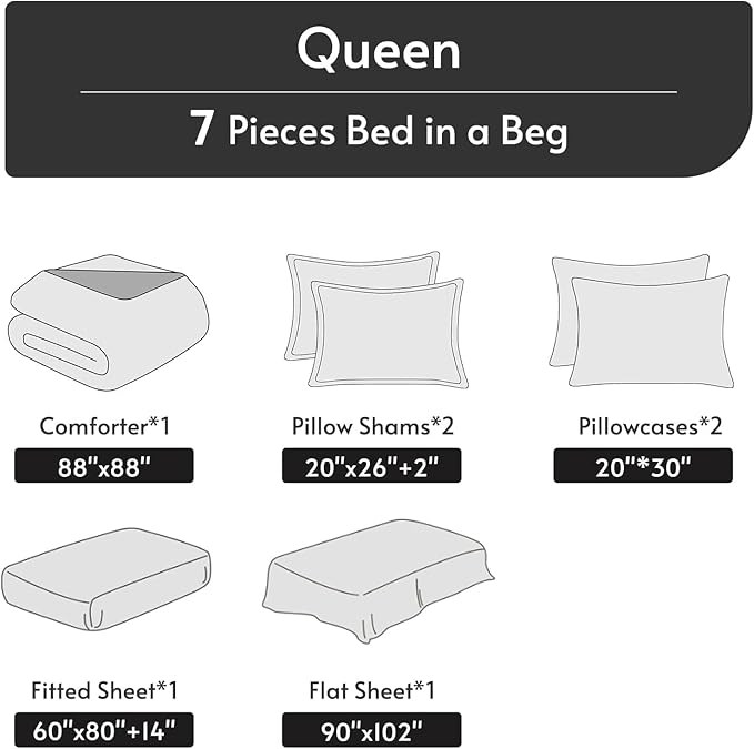 MUXHOMO Garden Leaves Bed in a Bag Queen 7 Pieces, Queen Comforter Set Reversible Botanical Flowers Design, Ultra Soft & Breathable Bedding Sets with Comforter, Sheets, Pillowcases & Shams