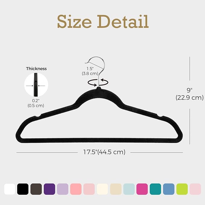 HOUSE DAY Black Velvet Hangers 120 Pack, Premium Clothes Non-Slip Felt Hangers, Sturdy Black Heavy Duty Coat Hanger, Durable Space Saving Suit Hanger, 360° Rotating Silver Hook - Image 5