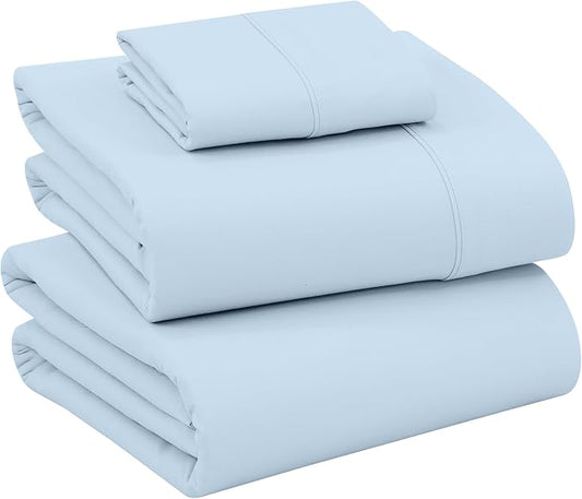 RUVANTI 100% Cotton Sheets – Twin Size Percale Bedding, Cooling & Breathable, Durable with a Crisp, Soft & Comfortable Feel, 16" Deep Pocket, 3-Piece Set, Baby Blue