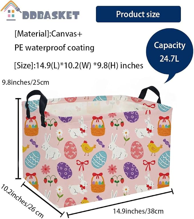 Rectangular Easter Basket Kids Basket Rectangular Cute Storage Bin Organizer Box Room Decor for Home Decor.(Bowknot eggs) - Image 2