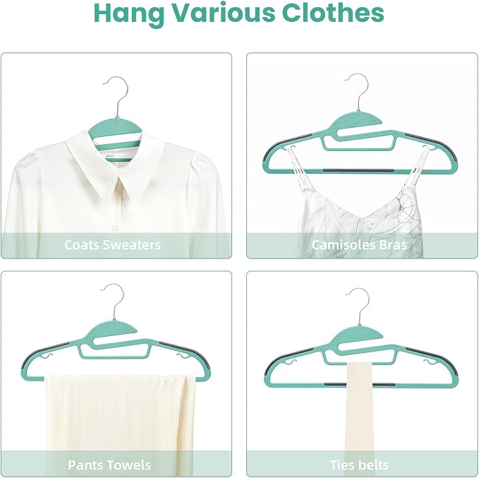 Heavy Duty Plastic Hangers 50 Pack with Non-Slip Design,0.2 Inches Thick,360°Swivel Hook Space Saving Organizer for Bedroom Closet,Shirts,Pants,Strong Enough for Coat(Dusty Blue- S Shaped) - Image 5