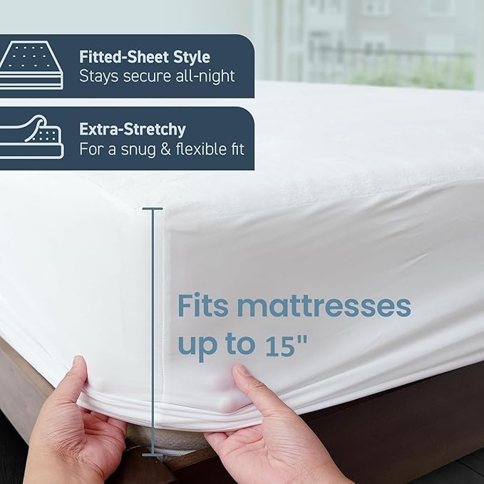 Comfort Beddings 100% Organic Cotton Mattress Protector Alberta King Mattress Cover 250GSM, Waterproof, Noiseless Fitted Bed Cover Protector with 15" Deep Pocket