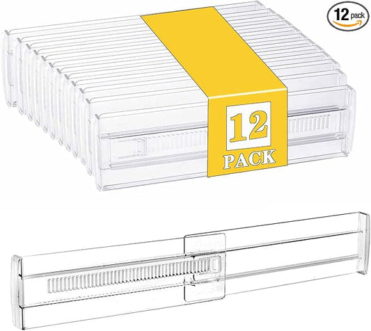 12 Pcs Drawer Dividers for Clothes, 3.15" High 11.34"-19.69" Adjustable Expandable Dresser Drawer Organizer, Clear Plastic Separators for Dresser, Baby Clothing (12, clear) by Unknown