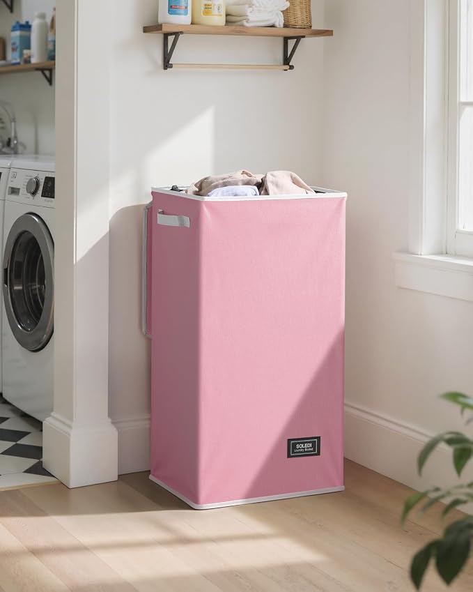 SOLEDI Laundry Hamper with Lid 100L Large & Tall Collapsible Laundry Basket, Clothes Hamper with Bag Removable Easy to Carry, Dirty Hampers for Bedroom, Bathroom, Dorm, College, Pink - Image 2