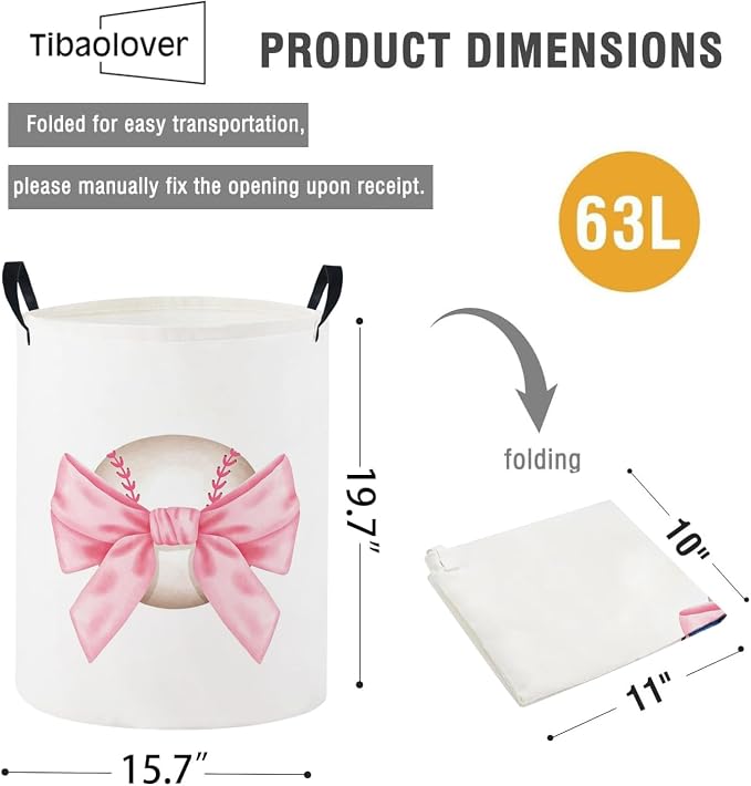 Baby Laundry Basket Baby Nursery Hamper Kids Laundry Basket Toy Storage Bin for Boys Room Decor Gift Baskets for Bedroom Bathroom(Bowknot Baseball) - Image 2