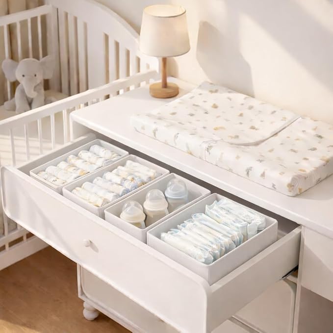 DIMJ Drawer Organizer Clothes - Underwear Organizer Small Sock Organizer Box Dresser Organizer,Drawer Dividers for Baby Clothes,Bra,Socks, Belt, Tie, Set of 6,White - Image 4
