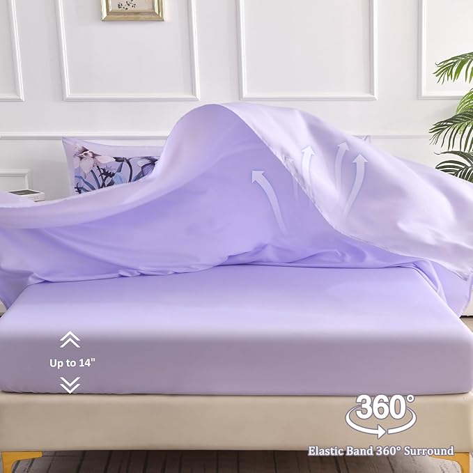 Luxudecor Lavender Purple Floral Comforter Set Queen Size 7 Piece, Flower Bed in a Bag, Elegant Comforter with Sheet Set, Soft Microfiber Bedding Set for All Season (Lavender, 90"x90")
