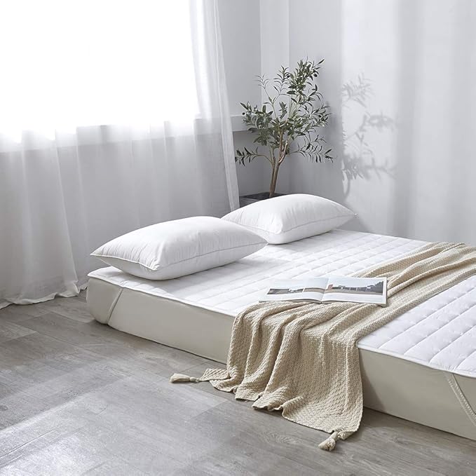 Queen Size Mattress Pad Protector Topper - Microfiber Breathable Cover with Elastic Straps (8"-18" Fitted Deep Pocket) White Color - Not Waterproof