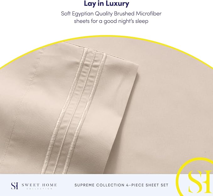 Full Size Sheet Sets - Breathable Luxury Sheets with Full Elastic & Secure Corner Straps Built In - 1800 Supreme Collection Extra Soft Deep Pocket Bedding, Sheet Set, EXTRA DEEP pocket - Full, Beige