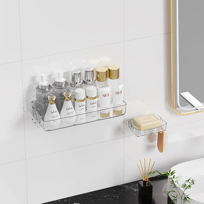 Sotfamily Clear Shower Caddy, Acrylic Wall Mounted Shower Shelves with Soap Dish & Adhesive Pads for Bathroom Organizers and Storage, No Drill Shower Caddies for Bathroom Decor - Image 6