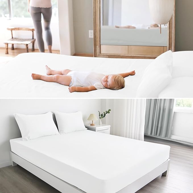 2 Pack Twin Mattress Protector Waterproof Cover, Waterproof Bed Twin Fitted Sheet Only, Machine Washable 14" Deep Pocket Twin Size Mattress Covers for Kids Bed, White