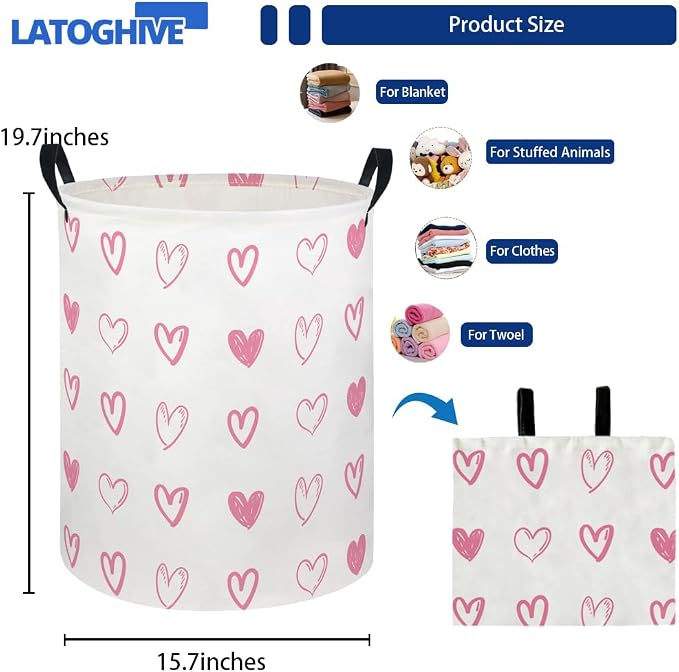 Baby Laundry Hamper kids laundry Basket Waterproof Laundry Bag for Bedroom Toy Clothes Organizer Room Décor(Pink Heart) - Image 2