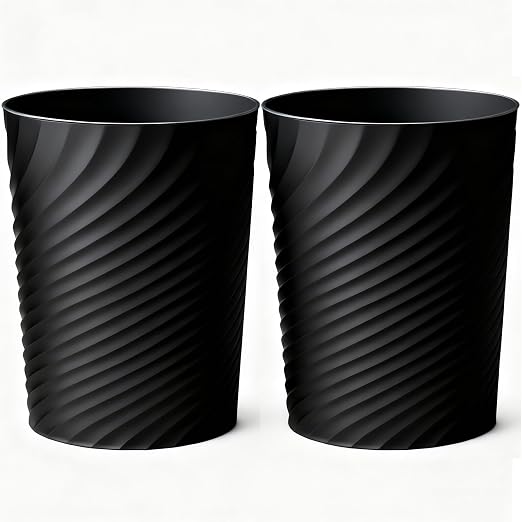 Bathroom Trash Can 1.8 Gallon Small Waste Basket Garbage Can for Bedroom Office Kitchen, 2 Pcak Black by HOLTPHILI