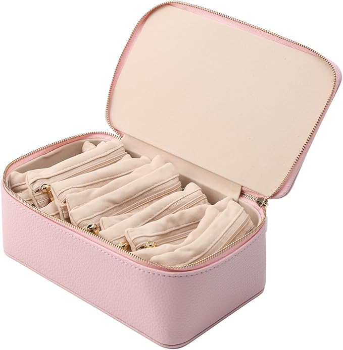 NCONCO Travel Jewelry Box, Portable PU Leather Travel Jewelry Organizer with 12pcs Velvet Bags Compact & Lightweight Travel Jewelry Case for Necklaces Rings Earrings Sorting Storage by NCONCO