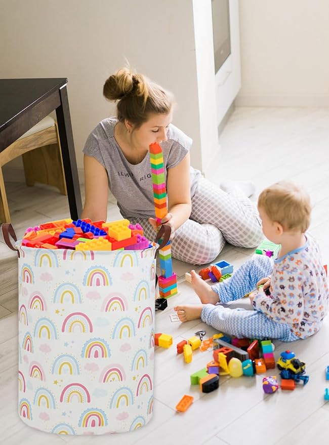 Rainbow Laundry Hamper Kids Hamper for Nursery Boy and Girl Baby Clothes Hamper Cute Girls Toys Storage Bin Organizer Soccer Room Decor for Home(Rainbow) - Image 5