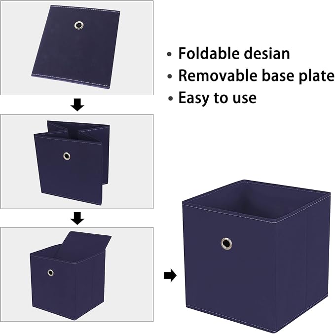 Black Foldable Storage Cubes Bins ,11 Inch Cloth Storage Cube Fabric Storage Box Cubes Organizer Baskets with Handles for Home Organizer Set of 3 (Navy Blue) - Image 6