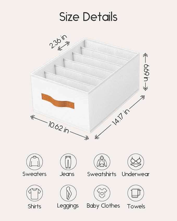 Homsorout Closet Organizers and Storage - Fabric Clothes Organizer with Handles, Foldable Jeans Organizer for Clothes, Drawer Organizer for Shirts, Bra, Sweater, Scarf, 4 Pack, White - Image 7