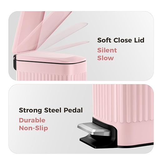 TrashAid Pink Bathroom Trash Can, 1.6 Gallon Stainless Steel Small Garbage Can with Lid, Step Pedal, Cute Wastebasket for Bathroom, Office, Bedroom, RV, Pink - Image 4