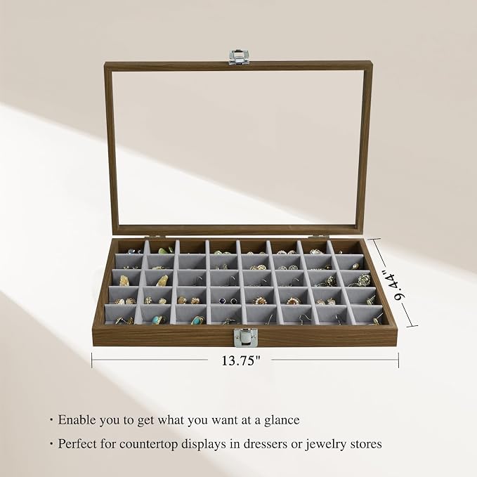 Stratalife Wood Jewelry Organizer Jewelry Tray 40 Grid Jewelry Holder Organizer Jewelry Box Jewelry Tray with Lid Earring Organizer Jewelry Storage Jewelry Trays for Drawers Vintage Style - Image 4