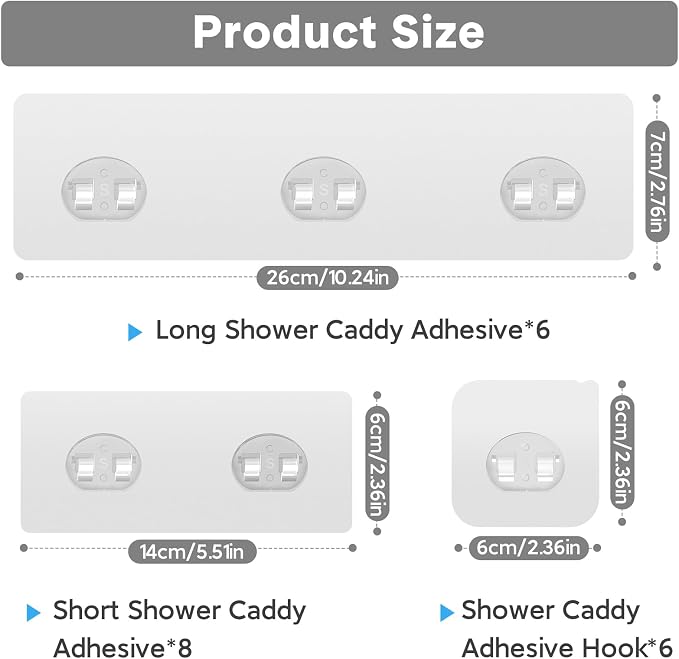 20 Pack Shower Caddy Adhesive Replacement, Transparent Strong Adhesive Hooks, No Drilling, Waterproof Wall Hooks for Shower Caddy, Bathroom Storage Shelves and Kitchen Racks - Image 2